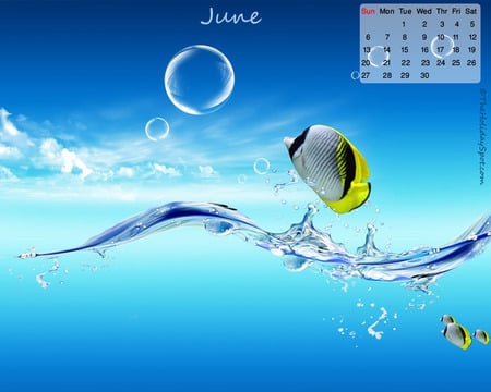 June 2010 - water, blue, calendar, bubbles, fish