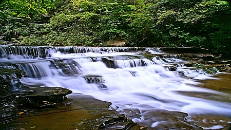 Falling Rhythm - beauty, trees, cool, water, stream, rocks