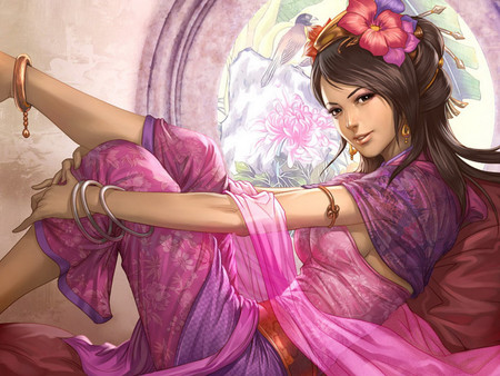 Charming as Flower - woman, lady, girl, female, anime, charming, fantasy, flower