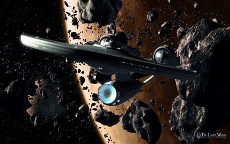 Star Trek New 1701 in Asteroid Field - star trek, tv series, sci-fi, movies