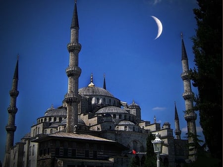 Mezquita Azul Estambul - istanbul, moon, turkey, night, mosque