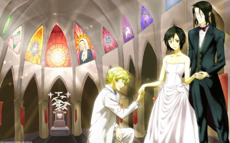 Blood + - anime, hagi, wedding, girl, church, white dress, guys, otonashi saya, solomon goldsmith