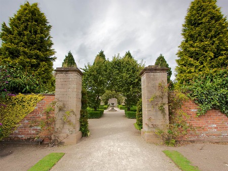 Entering The Garden - greenery, walls, garden entrance, shrubbery