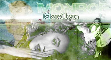 The many faces of Marilyn Monroe - yellow, blue, girl, grass, white, marilyn monroe, green, woman, sexy, sky