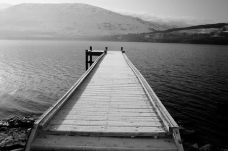 The Jetty - ice, loch, nature, trossachs, snow, lake, scotland, mountains