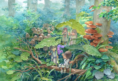 Colobockle of Forest - mushroom, female, anime girl, fantasy, wood, children, plant, anime, green, tree, cute, kid, girl, chibi, child, kids, forest