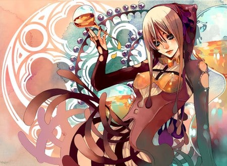 Eve - anime, anime girl, female, hot, girl, hourglass, oil, fantasy, cute, sexy, glass