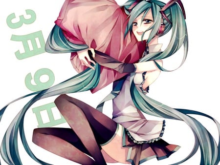 Miku - hatsune miku, pillow, sexy, girl, twintails, blue eyes, long hair, blue hair, vocaloid, anime, cute