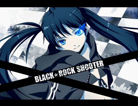 Black rock shooter - hatsune miku, sexy, girl, twintails, blue eyes, long hair, blue hair, vocaloid, anime, cute, character, black rock shooter