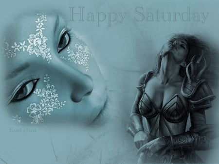 Happy Saturday - women, greetings, face, aqua, saturday, royo