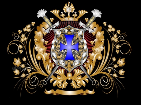 Crest - abstract, blue, gold, heritage, family, coat of arms, cg, crest, black, history, 3d