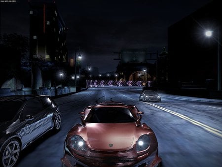 need for speed carbon - racing, stunt, game, car, red, need for speed carbon, road, night shot