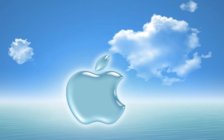 Blue apple serenity - clouds, white, logo, blue, sea, apple, sky