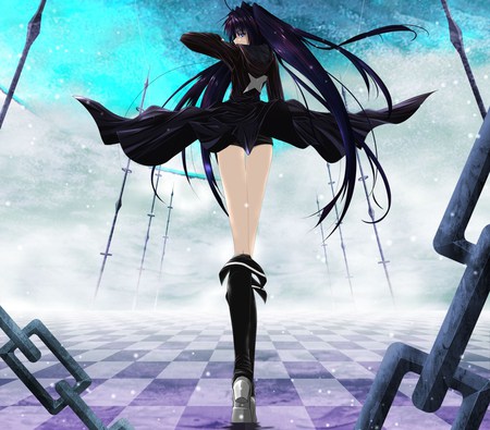 Black rock shooter character - anime, vocaloid, twintails, girl, hatsune miku, long hair, black rock shooter, black hair, cute, character, sexy, blue eyes