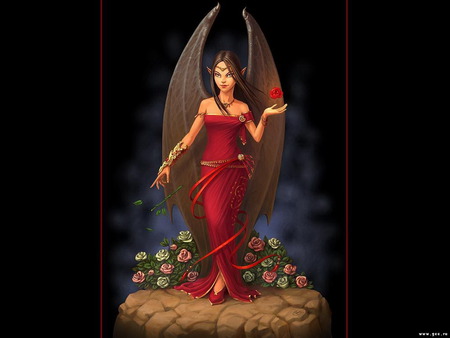 red20angel 897134.jpg - red, fantasy, flowers, fairy, angel