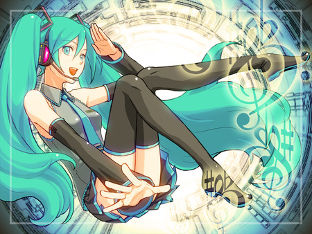 Miku - anime, vocaloid, twintails, girl, hatsune miku, long hair, headphones, blue hair, cute, sexy, blue eyes