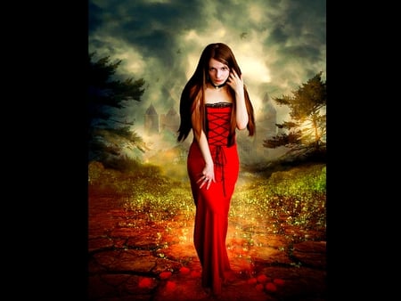 Gothika - woman, red, dress, gothika