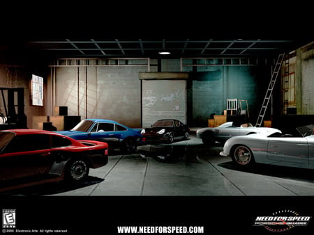 Need For Speed porsche car arrange - need for speed, absract, red, fast, game, dark, blue, white, garage, car, racing, porsche, 3d, cars