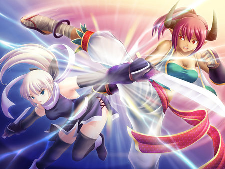 Cross Smasher - anime, anime girl, female, hot, girl, sword, light, fighting, blade, fantasy, horn, fight, cute, weapon, sexy