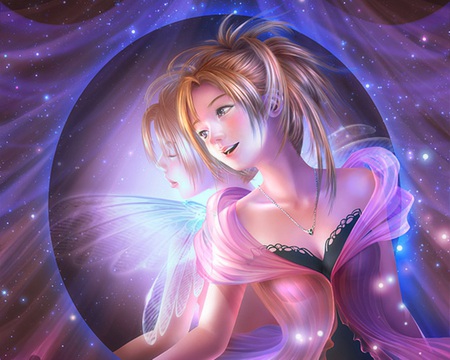 My Reflection - star, anime, anime girl, female, wing, magic, hot, girl, light, glow, fantasy, glowing, wings, fairy, cute, sexy