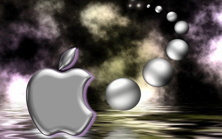 Apple droplets - water, logo, apple, silver