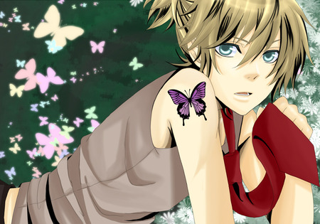 anime - short hair, anime, anime girl, girl, cute, kagamine len, green eyes, sweet