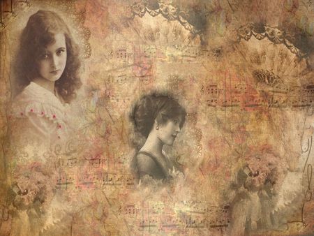 Nostalgia - girl, old times, music, fantasy, art, abstract, 3d, past, tone