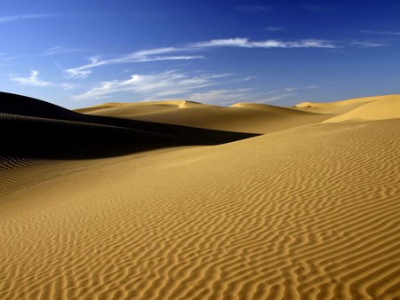 Sahara Desert, rippled sand dunes with Blue sky - nature, blue, deserts, sahara, sand, sky