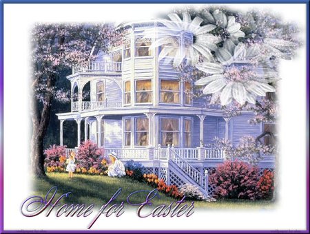 Home for Easter - home, victorian, easter, flowers, child, mom