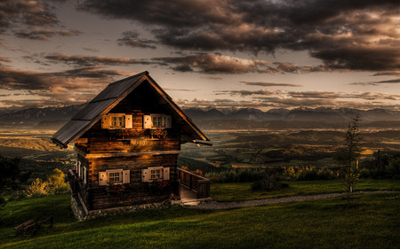 lonley house - house, sunset