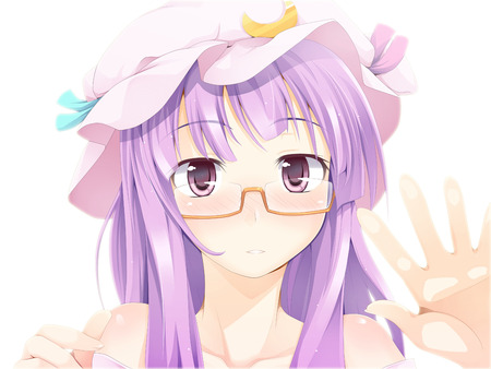 anime - anime, anime girl, girl, blush, long hair, purple eyes, patchouli knowledge, close, purple hair