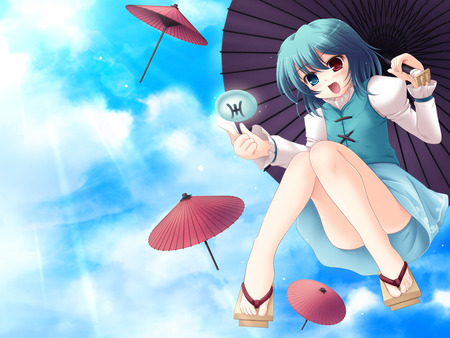 anime - blue hair, bicolored eyes, girl, blue eyes, anime, anime girl, short hair