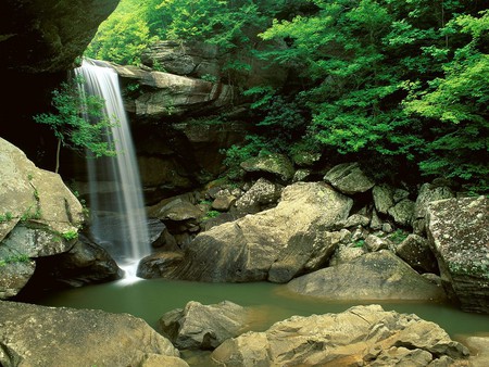 Eagle creek Falls2C  Cumberland Falls State Park Nature Preserve. jpg - rock, shrubs, falls water