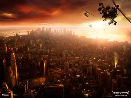 Hellicopter over the city - game, attack, videogame, war, city-choppers, fight, action, adventure, hellicopters, prototype