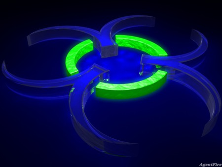 biohazard 3d wallpapers 13113 1024x768.jpg - biohazard, blue glow, green, neon