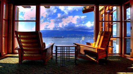 Facing The Beauty - sky, furniture, clouds, room, sea