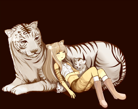 anime girl - cute, anime, tiger, sleeping