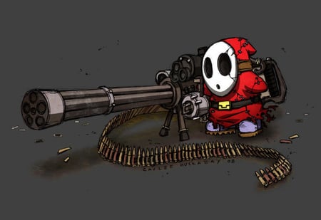 mario - black, mini gun, mask, red