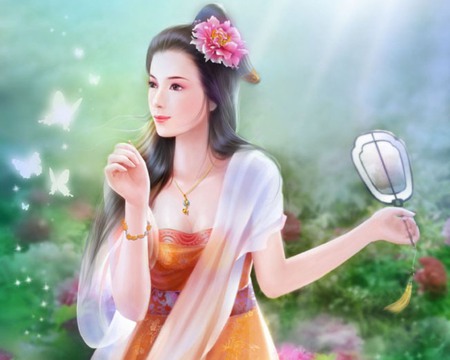 Peony - flower, cute, fan, maiden, beautiful, hot, anime girl, girl, oriental, wings, chinese, fantasy, lady, magic, pretty, wing, beauty, sweet, anime, garden, butterfly, nice, sexy, female