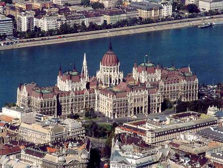 Hungarian House of Parliment by day - danube, building, hungary, day, river, budapest