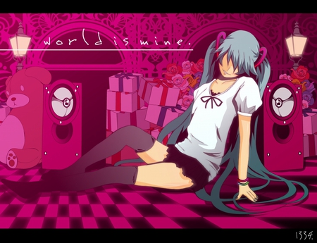 Anime - world is mine, vocaloid, twintails, skirt, aqua eyes, thighhighs, aqua hair, hatsune miku