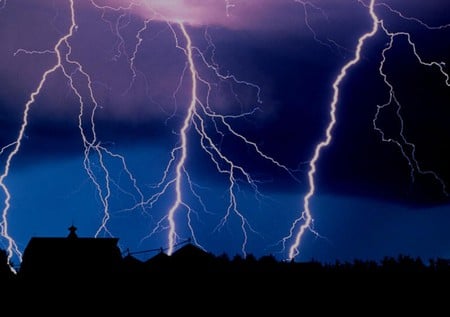 multiple lightening strikes - multiple, blue, night, forces of nature, strikes, sky, lighting