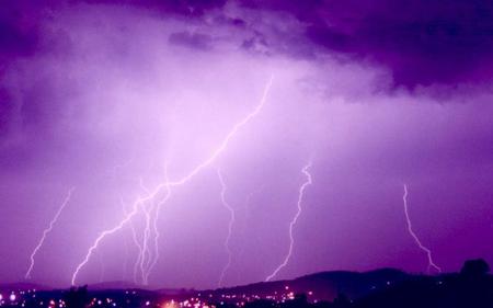 purple strikes - sky, purple, forces of nature, multiple, night, lighting, strikes