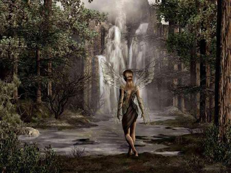 Fairy - abstract, elf, forest, fairy, waterfall, fantasy