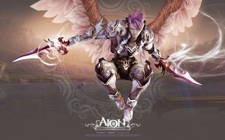 Aion,warrior - male assassin, game, abstract, videogame, warrior, fighter, aion, pink hair, action, double slice, angel