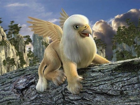 Baby grifon - eagle, wings, cute, mountains, tail, claws