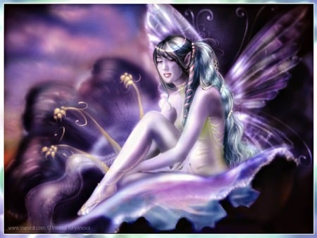 Fairy princess - purple, beautiful, wings, jewelry, girl, gold, flower