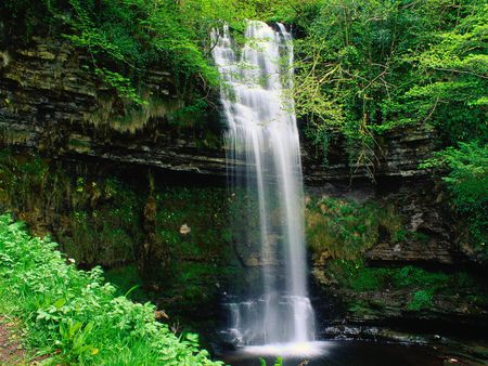 ~Glencar Falls~County Leitrim~Connaught, Ireland~ - nature, ireland, falls, foilage, beautiful, moss, waterfall