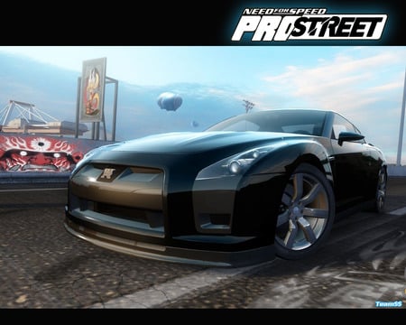 need for speed-nissan - game, ea game, racing, black car, city, sliding, shining, nissan gtr proto, fast, 2007, car, need for speed pro street