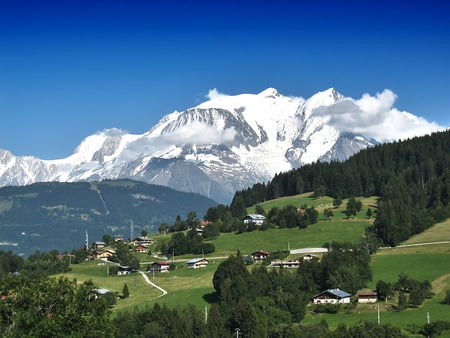 Mont Blanc - nature, village, mont blanc, forests, mountains